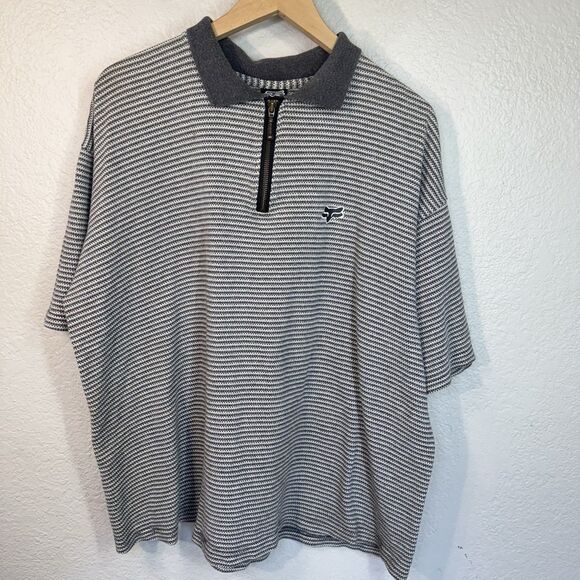 VTG Y2K Fox Racing Polo Shirt Zip Up Gray Striped Logo Made In USA Men XXL - Picture 1 of 8